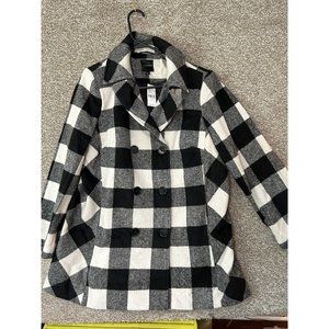 Lane Bryant Double Breasted Black White Plaid Coat Jacket Size 12 $180